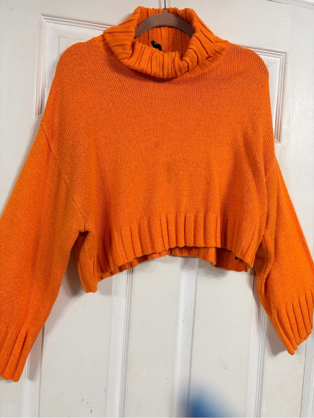 Divided Cropped Cowlneck Sweater in Bright Orange